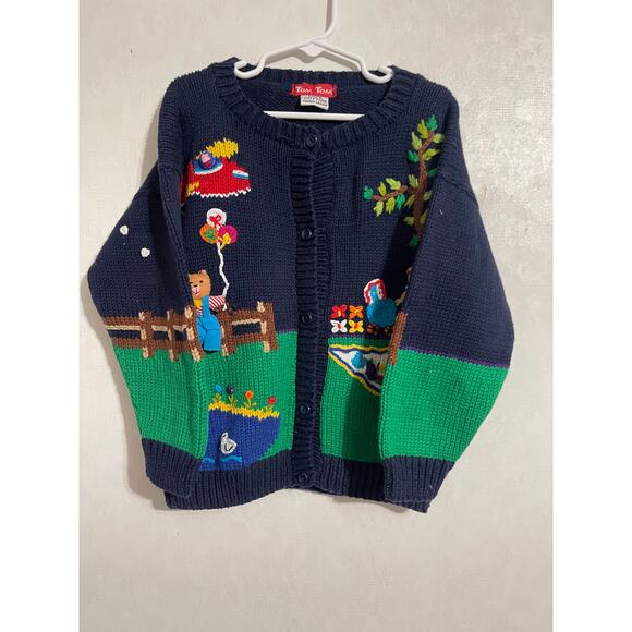 Vintage Child Tom Tom Cardigan Bear Family Theme 100% Cotton Size Small/Medium - Picture 1 of 6